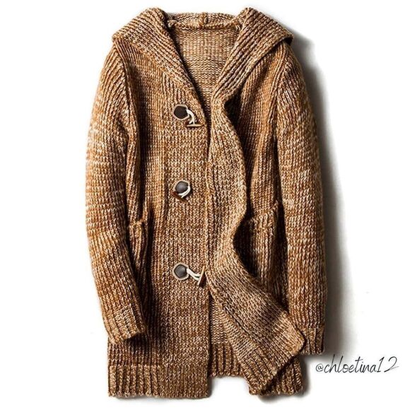 Men's Casual Loose Horn Button Up Mid Long Hooded - Picture 13 of 16